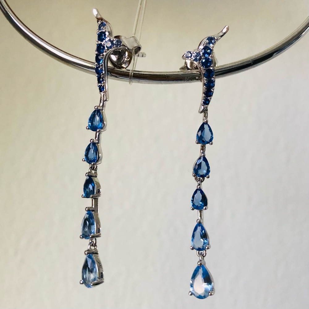Elegant Silver Blue Drop Earrings